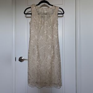 Laura Cream And Gold Lace Dress, Size 2 Petite